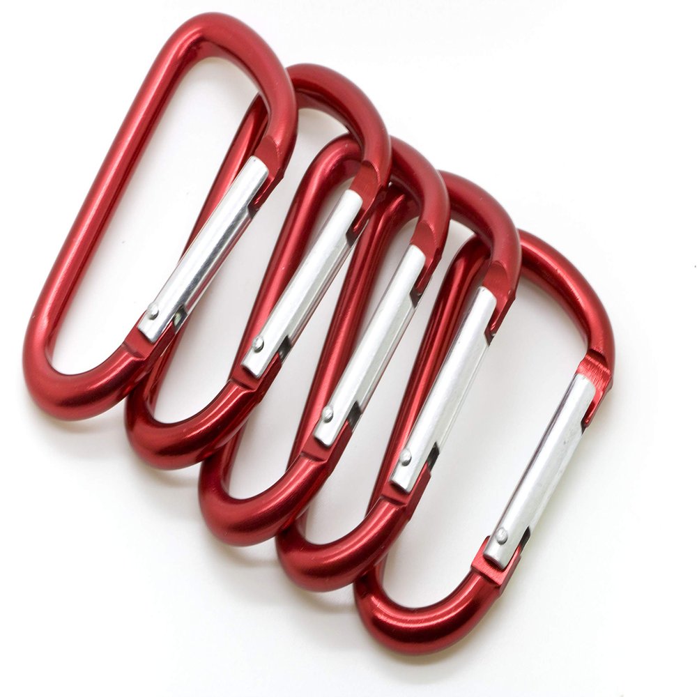 3" Aluminum Carabiner D Shape Buckle Pack, Keychain Clip, Spring Snap Key Chain Clip Hook Buckle (Red (12 Pack))