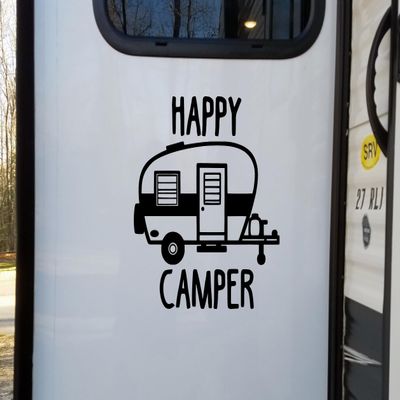 Minglewood Trading Green - Happy Camper Vinyl Decal - Camping Travel RV - Die Cut Decal - 15w x 16.5h inches