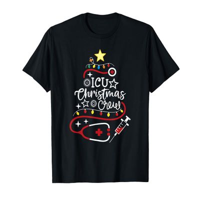 Intensive Care Unit Nurse Techs Secretary ICU Christmas Crew T-Shirt