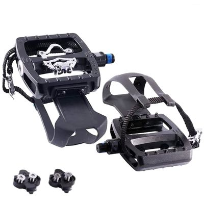 Spin Bike Pedals Indoor Cycling Pedals Dual Platform Bike Pedals (Only Black Strap Support) Hybrid Pedal with Clips and Straps Suitable for Spin Bike Compatible with Shimano SPD Peloton Bike Pedals