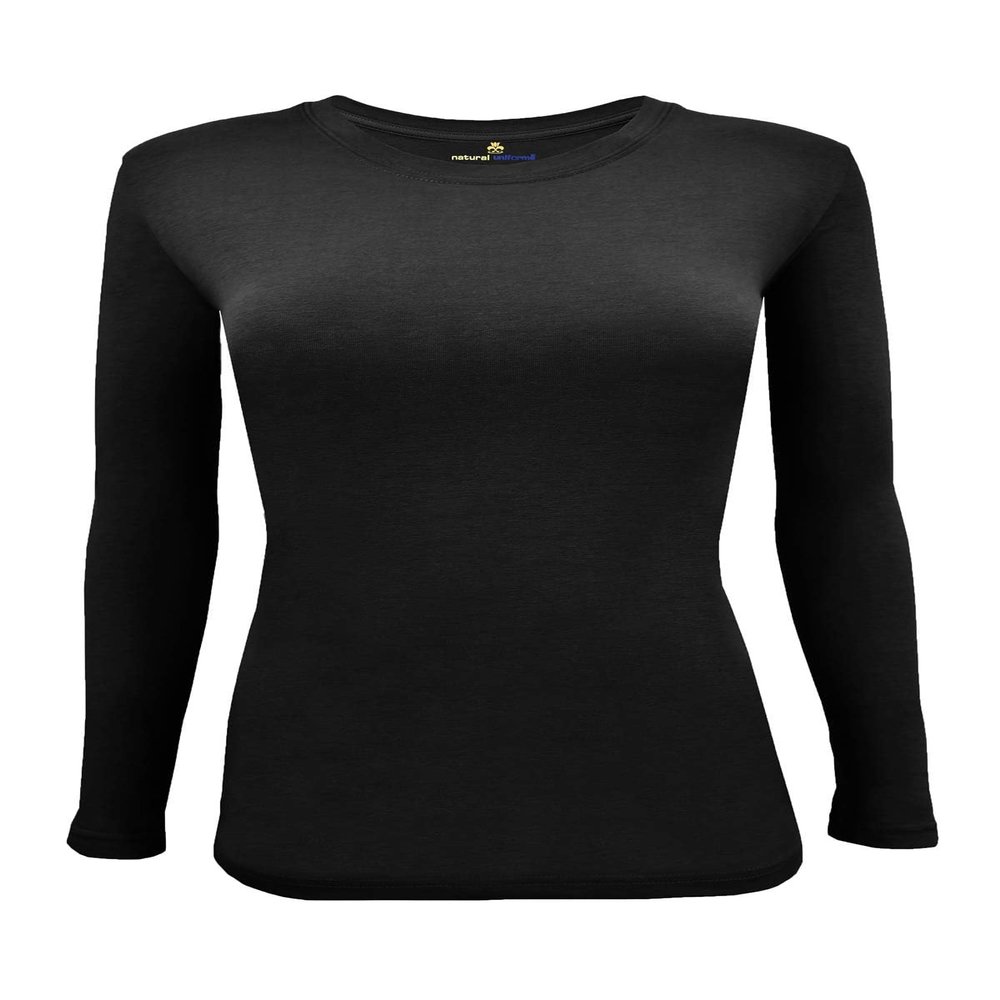 Natural Uniforms Women's Under Scrub Tee Crew Neck Long Sleeve T-Shirt (Black, 2X-Large)