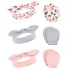 Hudson Baby baby girls Unisex Cotton Scratch Mitten Set Headband, Pink Peony, 0-6 Months US