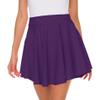 Afibi Casual Mini Stretch Waist Flared Plain Pleated Skater Skirt (Small, Deep Purple) view 3