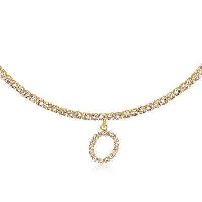 Letter O Necklaces for Women,14K Yellow Gold Plated Cubic Zirconia Tennis Chain Initial Necklace