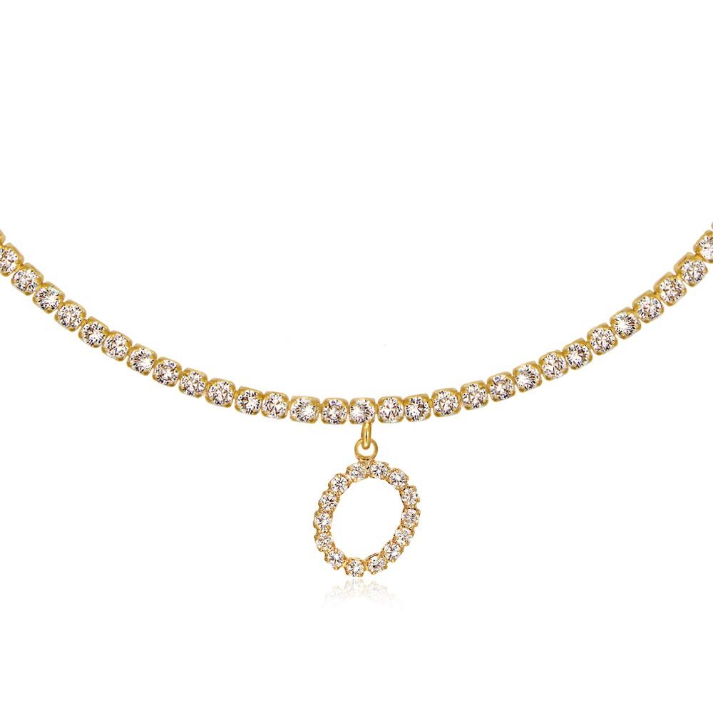 Letter O Necklaces for Women,14K Yellow Gold Plated Cubic Zirconia Tennis Chain Initial Necklace