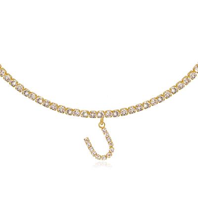 14K Yellow Gold Plated Cubic Zirconia Initial U Necklace | Letter Tennis Chain Necklaces for Women