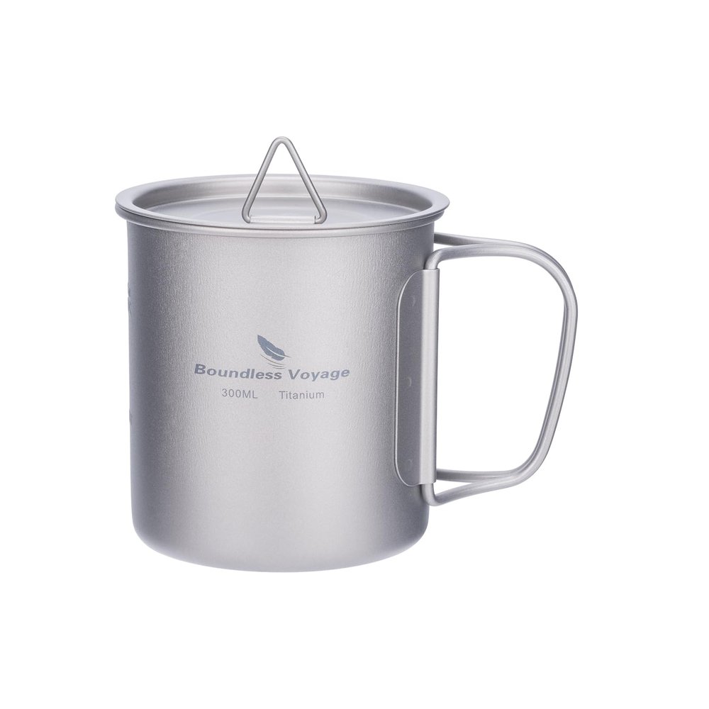 Boundless Voyage Titanium Cup with Lid Outdoor Camping Ultralight Water Tea Coffee Mug 200ML/300ML/450ML (300ml (10fl oz))