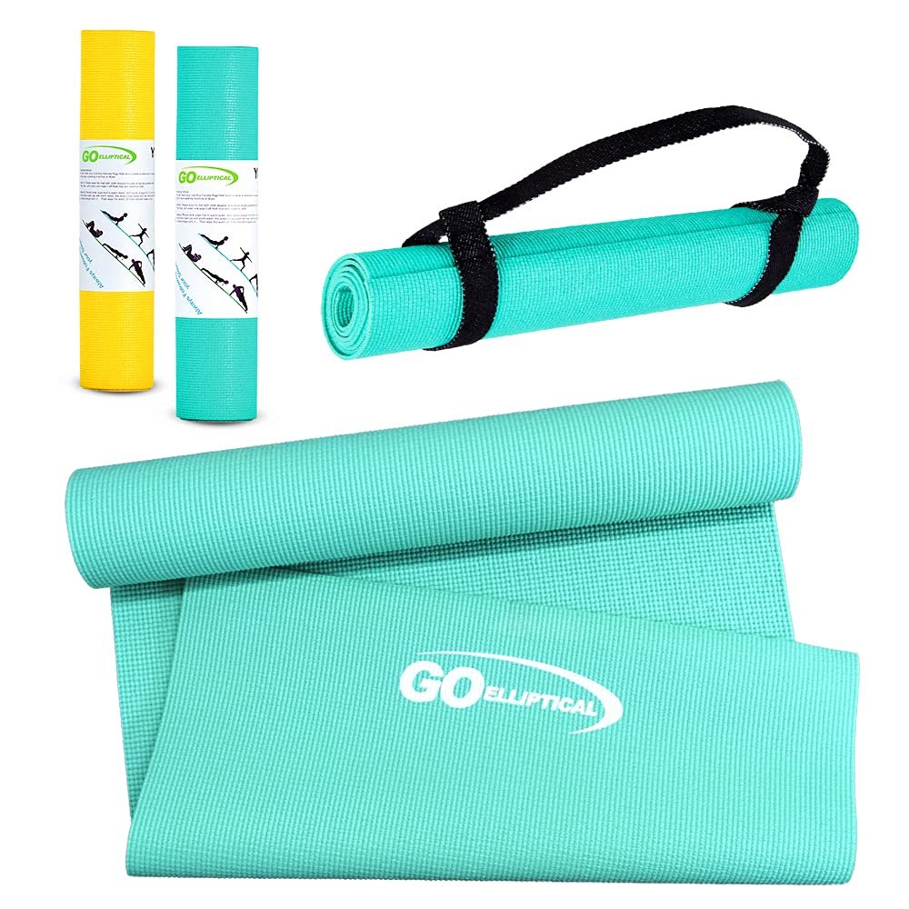 Non-Slip Exercise Yoga Mat with Carrying Strap, 1/4" Extra Thick, 72" x 24", Eco Friendly Patented Material PER (Teal)