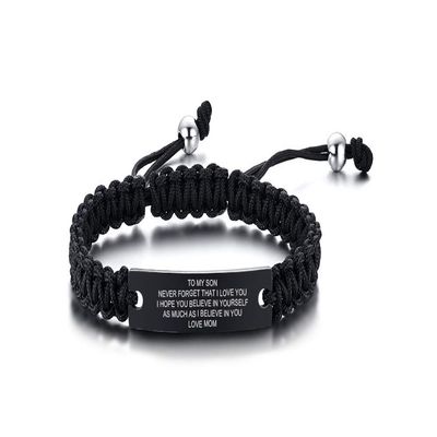 MEALGUET To my Son Bracelet Braided Rope Style Inspirational Message Engraved Son Bracelets, Gifts from Mom Dad Bracelets for Birthday Graduation