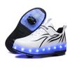 BFOEL Rechargeable Roller Shoes for Boys Girls Age 6-14 with LED Light-Up Kids Sneakers for Outdoor Play, Birthday White/Black view 1