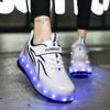 BFOEL Rechargeable Roller Shoes for Boys Girls Age 6-14 with LED Light-Up Kids Sneakers for Outdoor Play, Birthday White/Black view 2