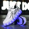 BFOEL Rechargeable Roller Shoes for Boys Girls Age 6-14 with LED Light-Up Kids Sneakers for Outdoor Play, Birthday White/Black view 3