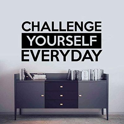 Challenge Yourself Everyday Quote Fitness Workout Success Motivation Quotes Wall Decals Healthy Lifestyle for Girls Boys Gym Home Sports Room Decor Vinyl Wall Art Stickers Decoration Size (6x10 inch)
