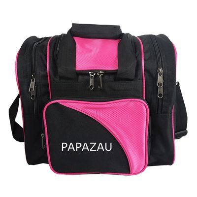 PAPAZAU Bowling Bag for Single Ball - Single Ball Tote Bag with Padded Ball Holder - Fits a Single Pair of Bowling Shoes Up to Mens Size 14 (Black/Pink)