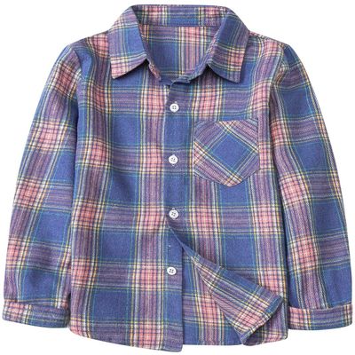 Betusline Girls' Plaid Flannel Shirt, Kids Long Sleeve Button Button Shirts Tops, F Purple #1, 18-24 Months= Tag 90