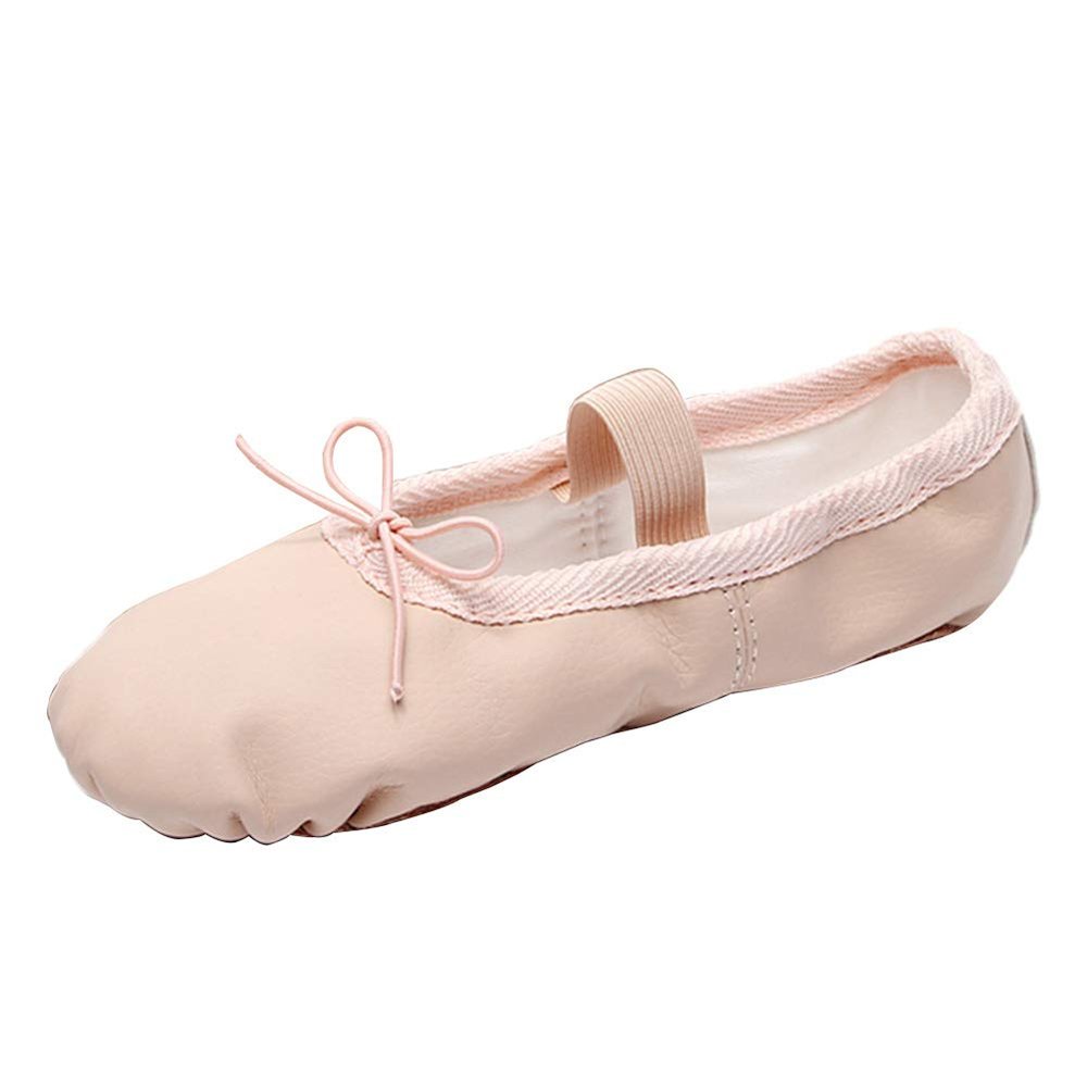 TINRYMX Ballet Shoes Leather Ballet Flats Full Sole Dance Slippers for Girls Toddlers Women, Nude Color, 12.5M Little Kid