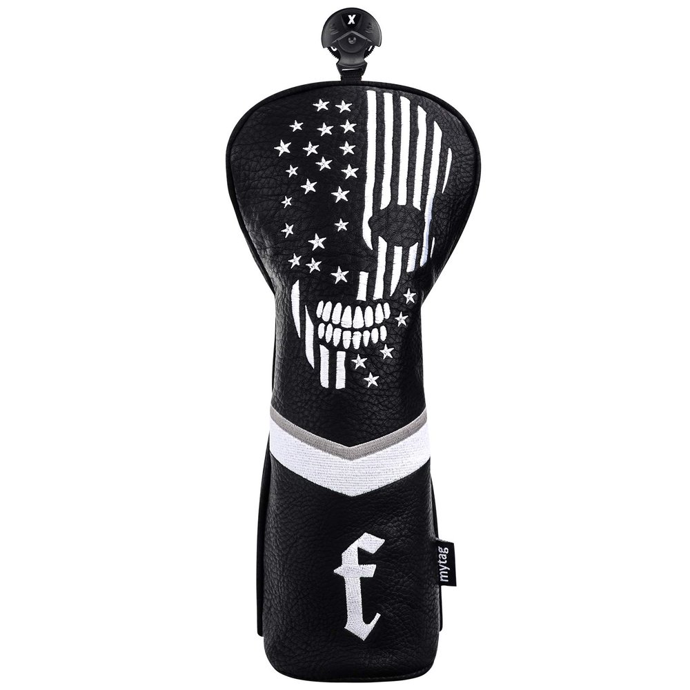 caiobob mytag Golf Skull Skeleton Head Cover Golf Club Black Leather Headcovers Set Fits Driver Fairway Wood Hybrid (1pc Fairway Cover)