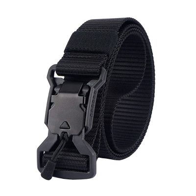 YIANO Quick Release Nylon Belt Military Tactical Webbing Work Belts for Men with Magnetic Buckle 1.26 inch Wide, Outdoor Hiking Golf Belt Black 49"