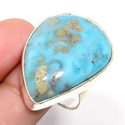 GovindStore Caribbean Larimar Gemstone 925 Sterling Silver Jewelry Ring Size Adj. AS-3354