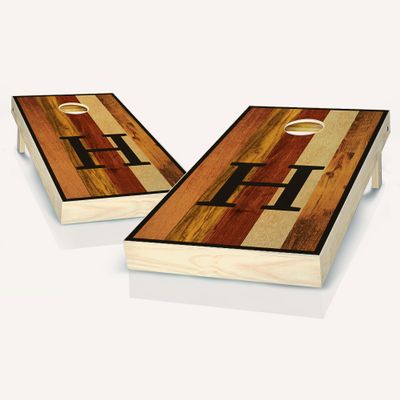 Skip's Garage Custom Multicolor Monogram Cornhole Set - Letter N + Corn Filled Bags - Include Case + Hole Lights + Score