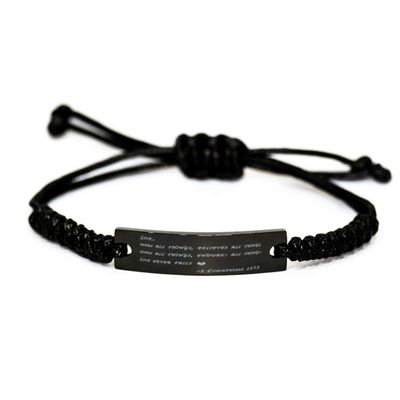 Take Thai Real Origin Bible Verse Black Rope Bracelet,1 Corinthians 13:7-8 Love Bears All Things,Inspirational Bracelet,Christian Inspired Quote