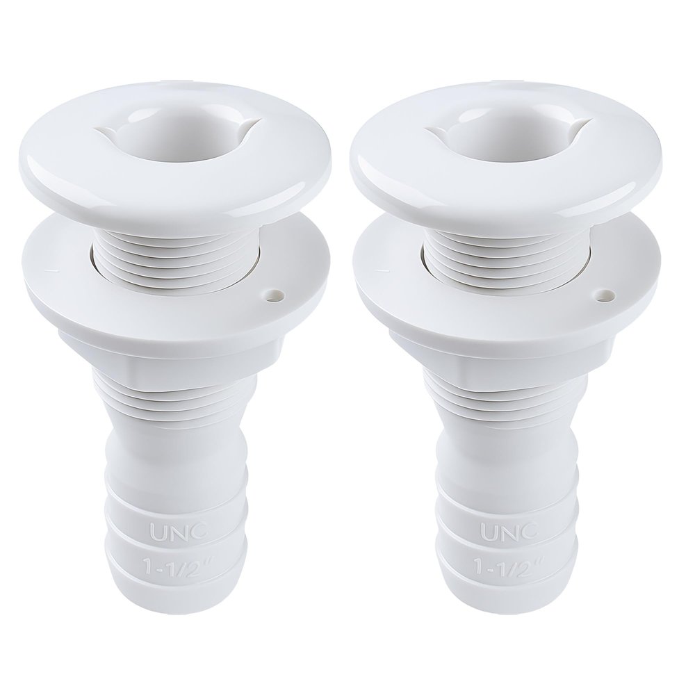 SEAFLO 1 Thru Hull Fitting Marine Boat, Polypropylene, Plastic Drain Overflow Connector, Corrosion Resistant Saltwater Safe, Transom Mount, Bilge Port Deck Outlet, 4-Year Warranty (White, 10-Pack