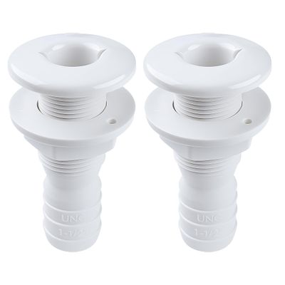 SEAFLO 1 Thru Hull Fitting Marine Boat, Polypropylene, Plastic Drain Overflow Connector, Corrosion Resistant Saltwater Safe, Transom Mount, Bilge Port Deck Outlet, 4-Year Warranty (White, 5-Pack)