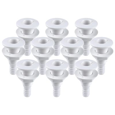 SEAFLO Thru Hull Fitting Marine Boat, Polypropylene, Plastic Drain Overflow Connector, Corrosion Resistant Saltwater Safe, Transom Mount, Bilge Port Deck Outlet, 4-Year Warranty (White, 5-Pack)