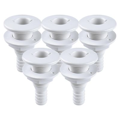 SEAFLO Thru Hull Fitting Marine Boat, Polypropylene, Plastic Drain Overflow Connector, Corrosion Resistant Saltwater Safe, Transom Mount, Bilge Port Deck Outlet, 4-Year Warranty (White, 2-Pack)