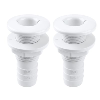 SEAFLO 1 Thru Hull Fitting Marine Boat, Polypropylene, Plastic Drain Overflow Connector, Corrosion Resistant Saltwater Safe, Transom Mount, Bilge Port Deck Outlet, 4-Year Warranty (White, 2-Pack)