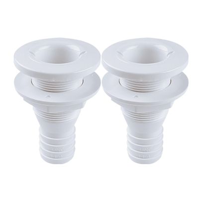SEAFLO 1 Thru Hull Fitting Marine Boat, Polypropylene, Plastic Drain Overflow Connector, Corrosion Resistant Saltwater Safe, Transom Mount, Bilge Port Deck Outlet, 4-Year Warranty (White, 2-Pack)