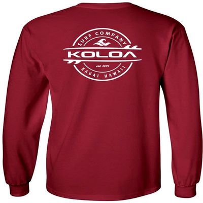 Joe's USA Koloa Surf Thruster Logo Long Sleeve Cotton T-Shirt-XL-Cardinal/w