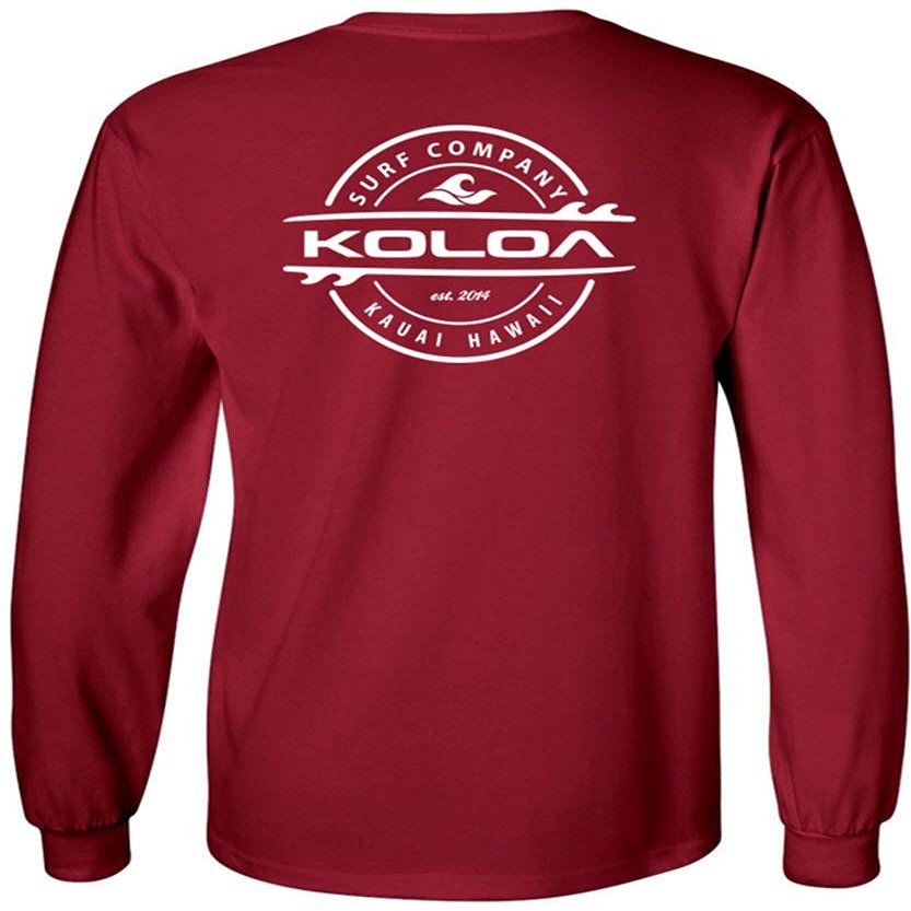 Joe's USA Koloa Surf Thruster Logo Long Sleeve Cotton T-Shirt-XL-Cardinal/w