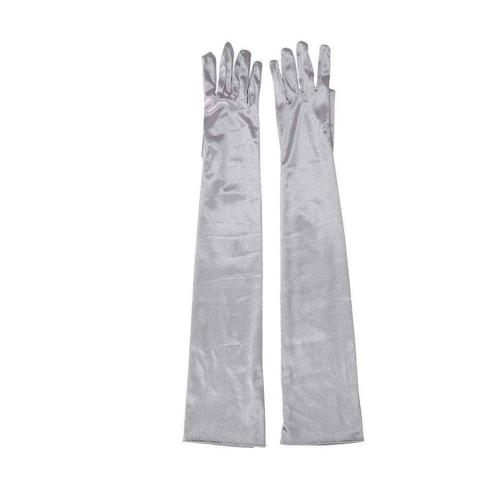 "Maigk 20.47'' Satin Evening Gloves Long Party Dance Elbow Arm Length Opera Cosplay (1, Silver)"