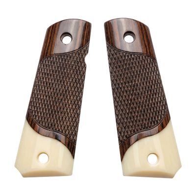 Compatible Replacement for 1911 Colt Full Size Rosewood Grips w/Faux Ivory Accent Bonus 4 Gold Screws