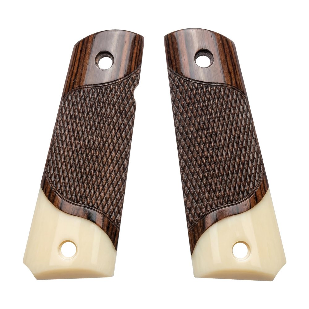 Compatible Replacement for 1911 Colt Full Size Rosewood Grips w/Faux Ivory Accent Bonus 4 Gold Screws