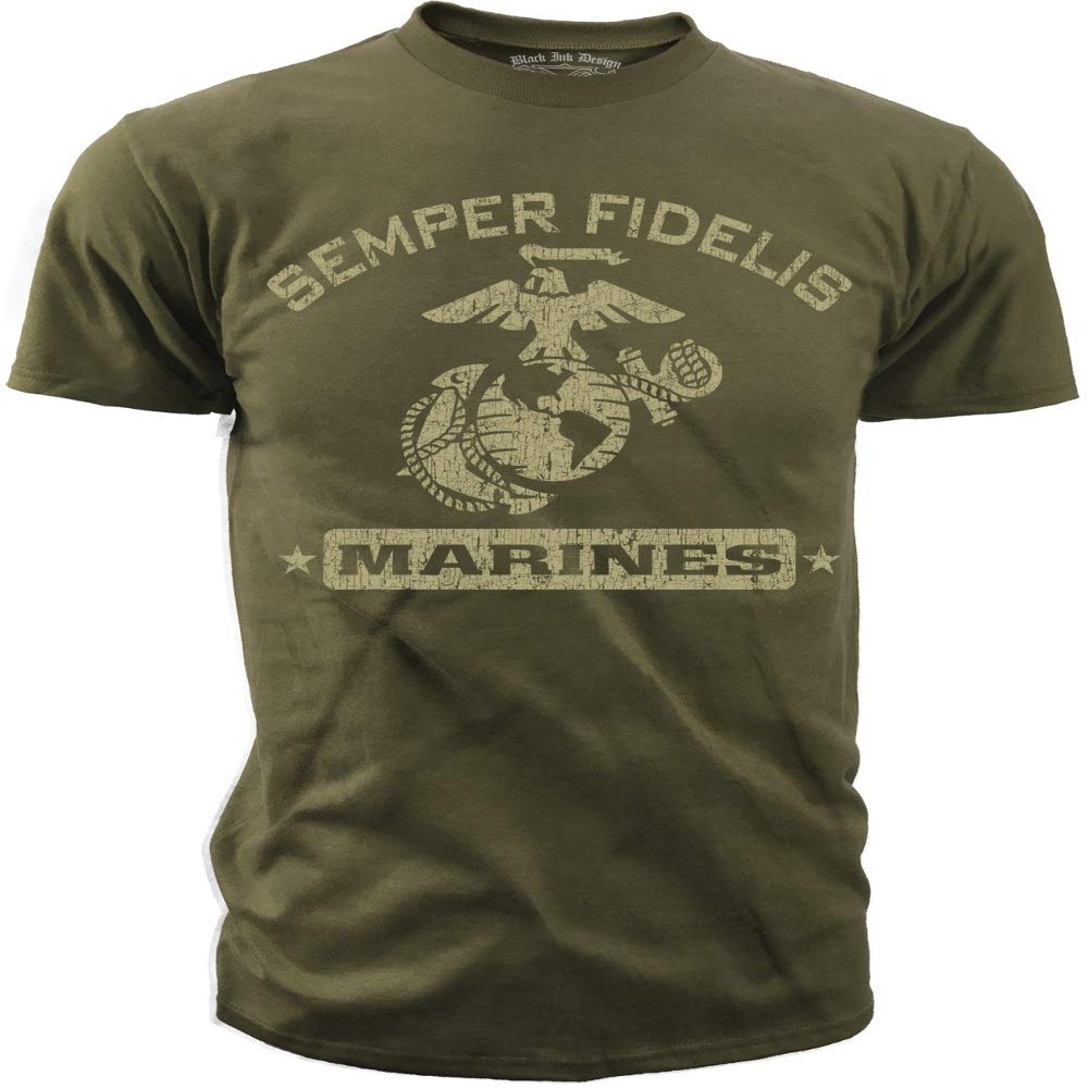 Black Ink Men's Marine Corps Semper Fi T-Shirt Large Olive