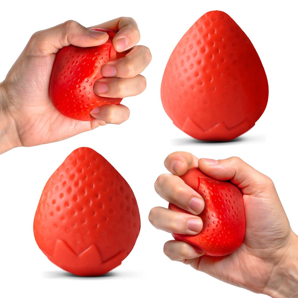 Ecowise Hand Therapy Fruit Squish Ball Pair  2 Strawberry Stress Balls for Adults, Hand Therapy and Grip Strength Trainer, Squeeze Balls for Stress Relief, Wrist and Finger Exercise, Latex-Free