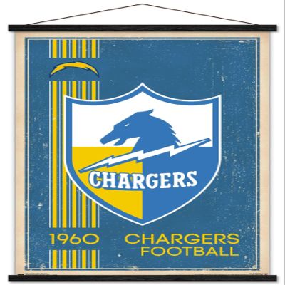 Trends International NFL Los Angeles Chargers - Retro Logo 17 Wall Poster, 22.375" x 34", Premium Print and Black Hanger Bundle