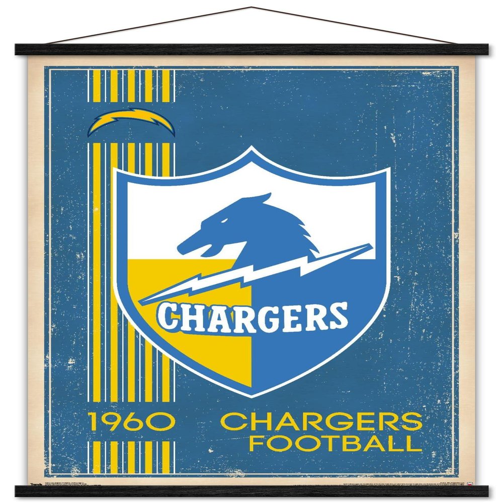 Trends International NFL Los Angeles Chargers - Retro Logo 17 Wall Poster, 22.375" x 34", Premium Print and Black Hanger Bundle