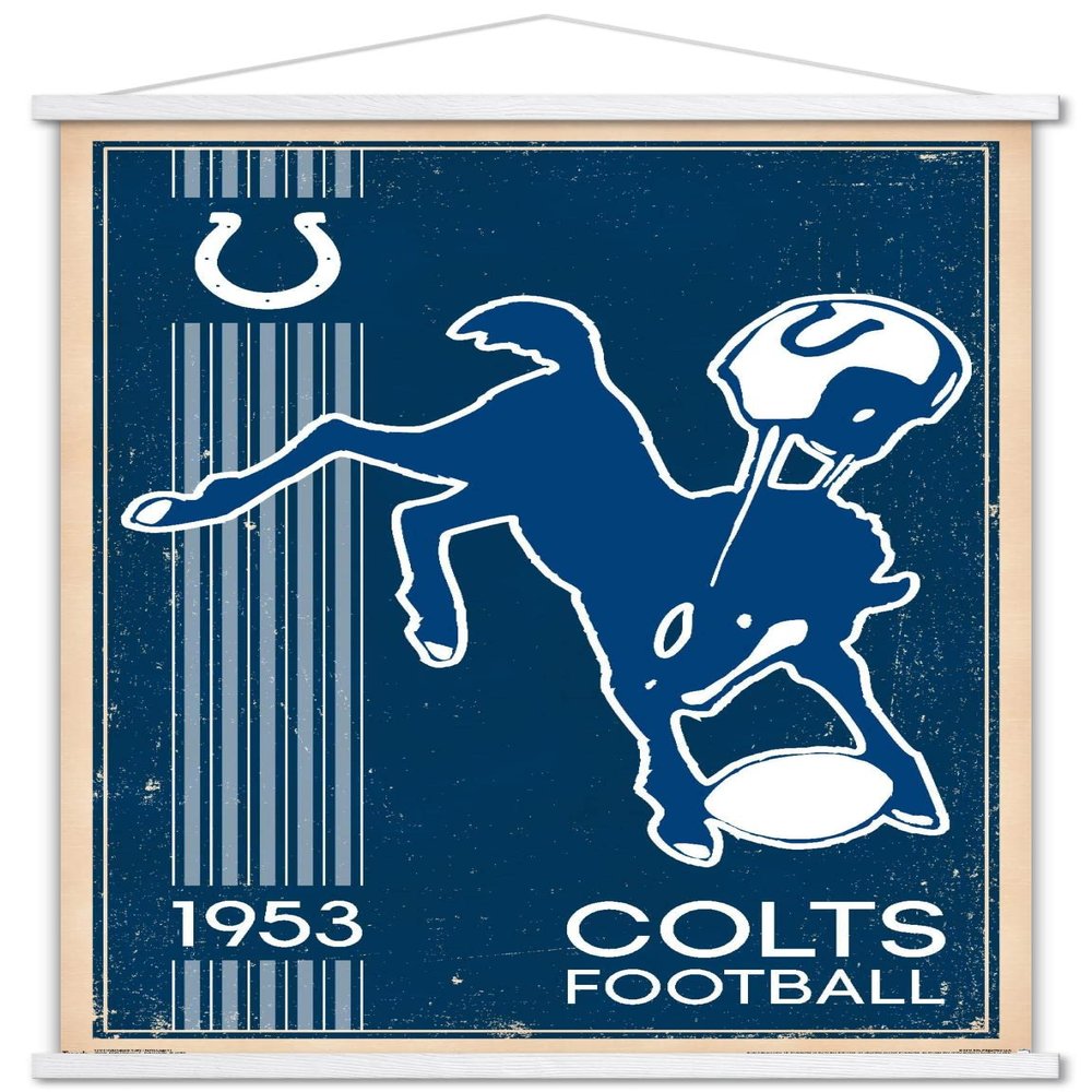 Trends International NFL Indianapolis Colts - Retro Logo 14 Wall Poster, 22.375" x 34", Premium Print and White Hanger Bundle