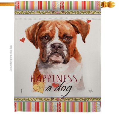 Boxer Happiness House Flag Animals Dog Puppy Spoiled Paw Canine Fur Pet Nature Farm Animal Creature Small Decorative Gift Yard Banner Double-Sided Made In USA 28 X 40