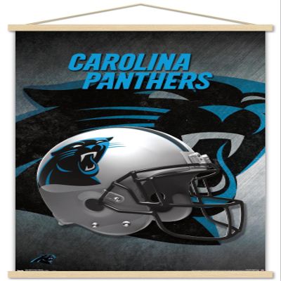 Trends International NFL Carolina Panthers - Helmet 16 Wall Poster, 22.375" x 34", Premium Print and Beechwood Hanger Bundle