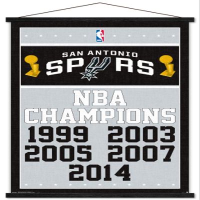 Trends International NBA San Antonio Spurs-Champions 17 Wall Poster with Wooden Magnetic Frame, 22.37" x 34.00", Premium Print and Black Hanger Bundle