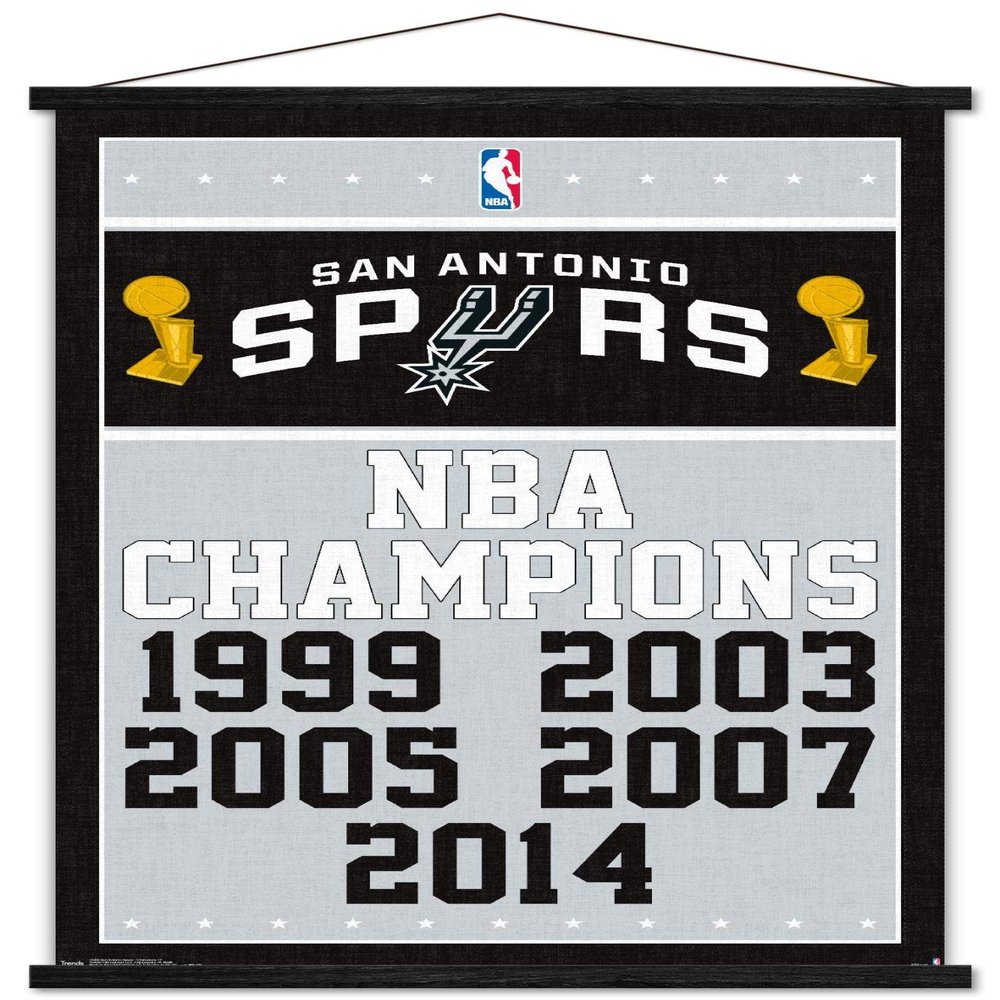 Trends International NBA San Antonio Spurs-Champions 17 Wall Poster with Wooden Magnetic Frame, 22.37" x 34.00", Premium Print and Black Hanger Bundle
