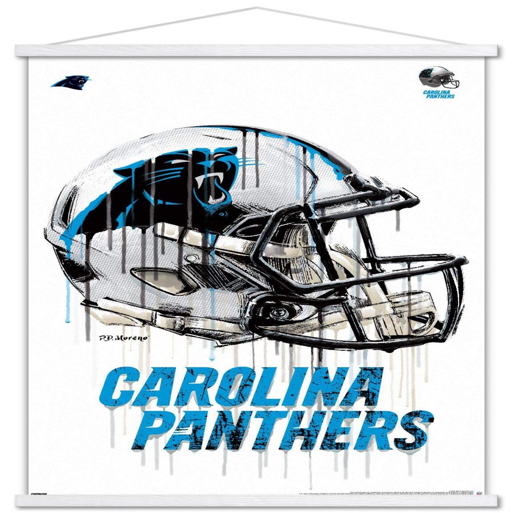 Trends International NFL Carolina Panthers - Drip Helmet 20 Wall Poster, 22.375" x 34", Premium Print and White Hanger Bundle