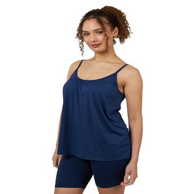 32 Degrees Cool Women's Shirred Flowy Bra Cami | with Built-in Cups | Relaxed Fit | Adjustable Spaghette Strap, Inky Indigo, X-Small
