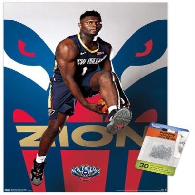 Trends International NBA New Orleans Pelicans - Zion Williamson 19 Wall Poster, 14.72" x 22.37", Premium Poster & Push Pin Bundle