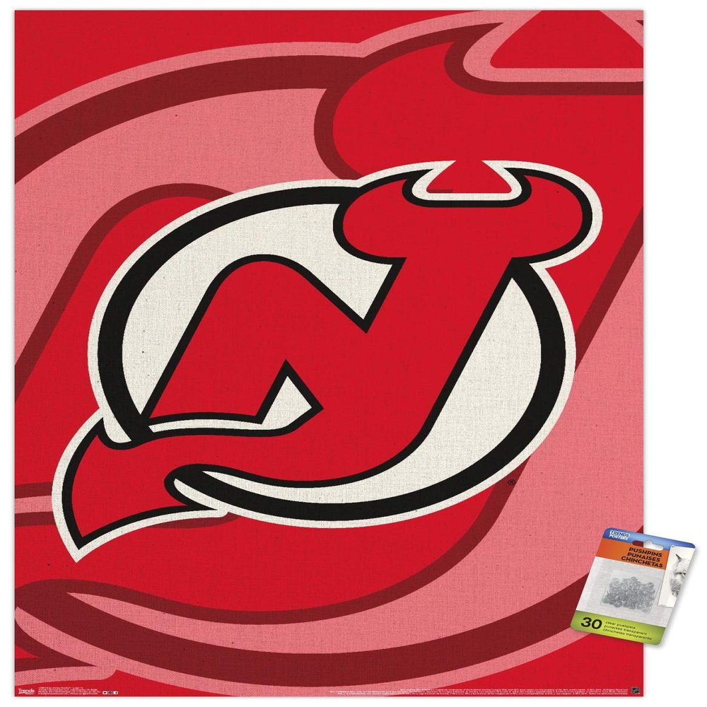 Trends International NHL New Jersey Devils - Logo 14 Wall Poster, 22.37" x 34.00", Poster & Push Pin Bundle