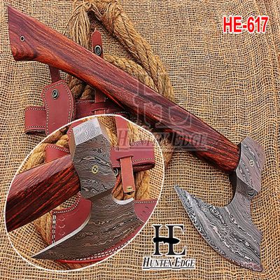 HUNTEX Custom Handmade Hand-Forged Twist Pattern Damascus Steel 21 Inch Long Walnut Wood Handle Razor Sharp Hunting Camping Wood Splitter Viking Broad Axe with Genuine Leather Sheath